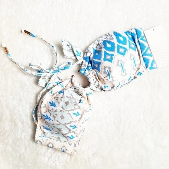 NWT Eberjey Women's Size Small Bleached‎ Blues Cecily Halter Bikini Top - Picture 3 of 10